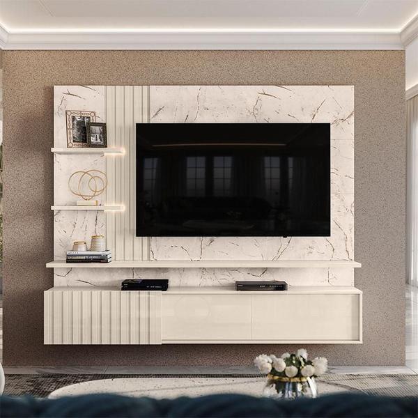 Imagem de Estante Home Theater Suspenso Atena com Aparador Estoril Calacata Off White  Madetec