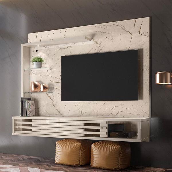 Imagem de Estante Home Theater Suspenso com Aparador e Mesa de Centro Frizz Select Calacata Off White  Madetec