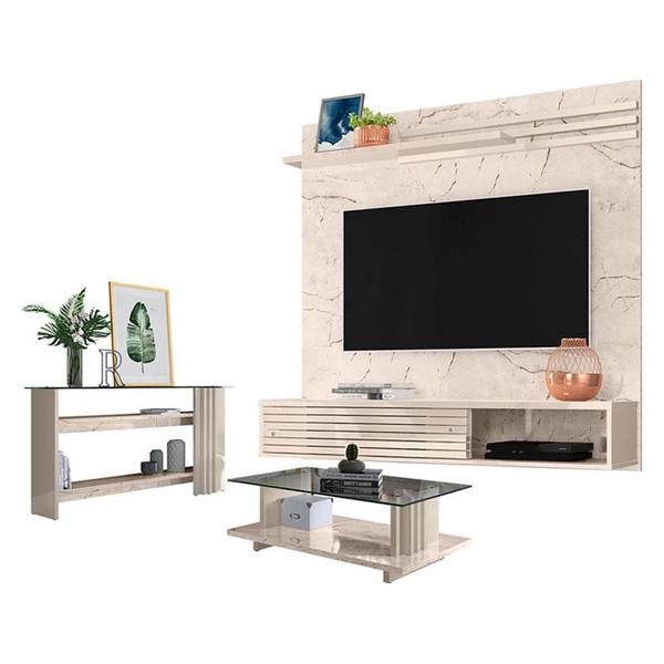 Imagem de Estante Home Theater Suspenso com Aparador e Mesa de Centro Frizz Sublime Calacata Off White  Madetec