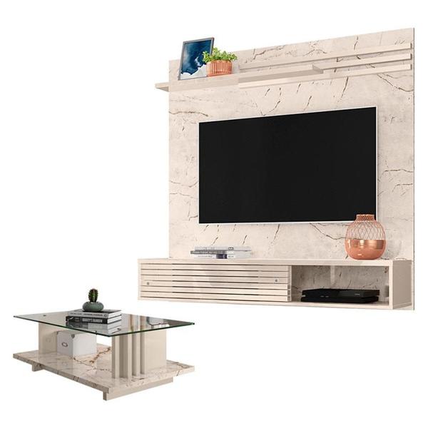 Imagem de Estante Home Theater Suspenso com Mesa de Centro Frizz Sublime Calacata Off White  Madetec