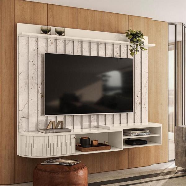 Imagem de Estante Home Theater Suspenso Ímola com Mesa de Centro Indianápolis Calacata Off White  Madetec