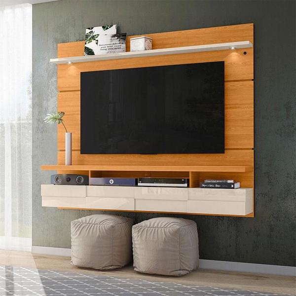 Imagem de Estante Home Theater Suspenso Lana 1.8 com Aparador e Mesa de Centro Frizz Cinamomo Off White - Madetec