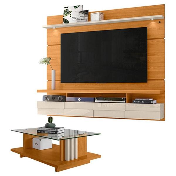 Imagem de Estante Home Theater Suspenso Lana 1.8 com Mesa de Centro Frizz Cinamomo Off White - Madetec