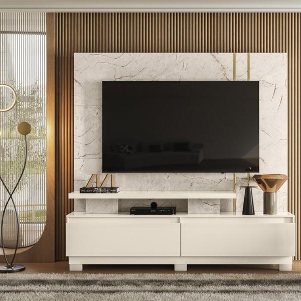 Imagem de Estante Home TV 75 Pol Com Pes 183 cm 8531 Calacata Off White MDT