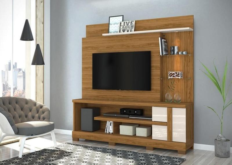 Imagem de Estante HomeTheaterAlanPara Tv 55 Polegadas Com Pés Naturale / Off White - Madetec