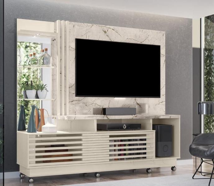 Imagem de Estante HomeTheaterFrizzPlusPara Tv 60 Polegadas Com Rodizios Calacata / Off White - Madetec