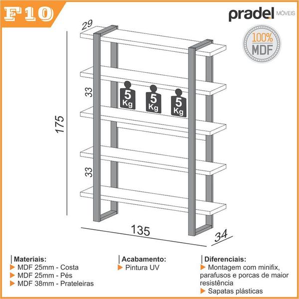 Imagem de Estante Industrial com 5 Prateleiras PDL Freijó e Preto Fosco