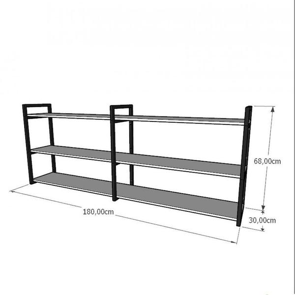 Imagem de Estante industrial escritório aço cor preto 180x30x68cm (C)x(L)x(A) cor mdf preto modelo ind32pes