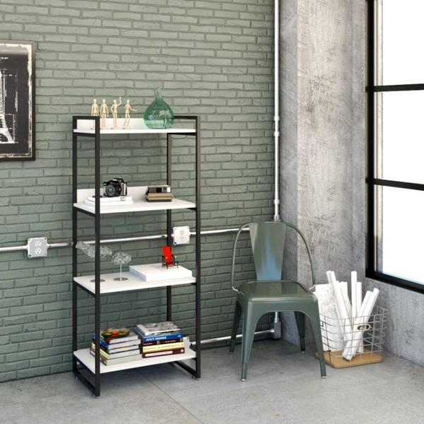 Imagem de Estante Industrial Kuadra com 3 Nichos 60 cm - Branco/Preto