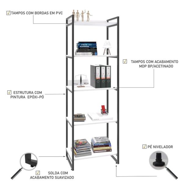 Imagem de Estante Industrial Kuadra com 4 Nichos 60 cm - Branco/Preto