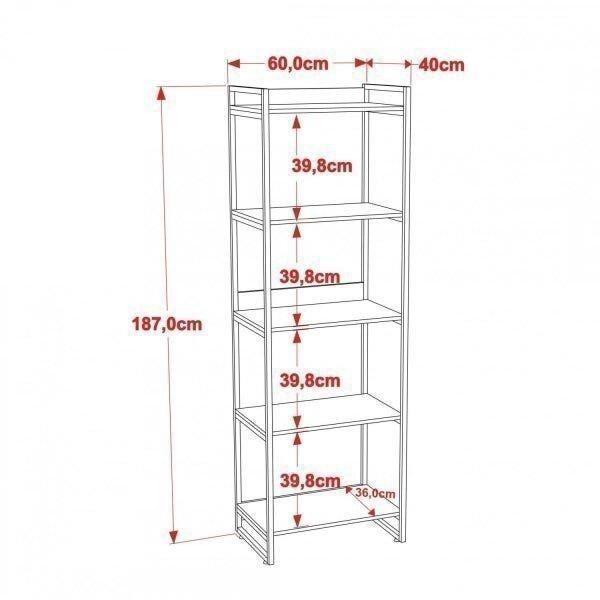 Imagem de Estante Industrial Kuadra com 4 Nichos 60 cm - Carvalho Dark/Preto