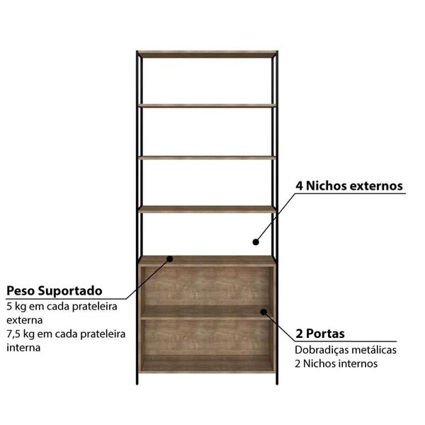 Imagem de Estante Industrial Steel Quadra com 2 Portas - Carvalho/Preto