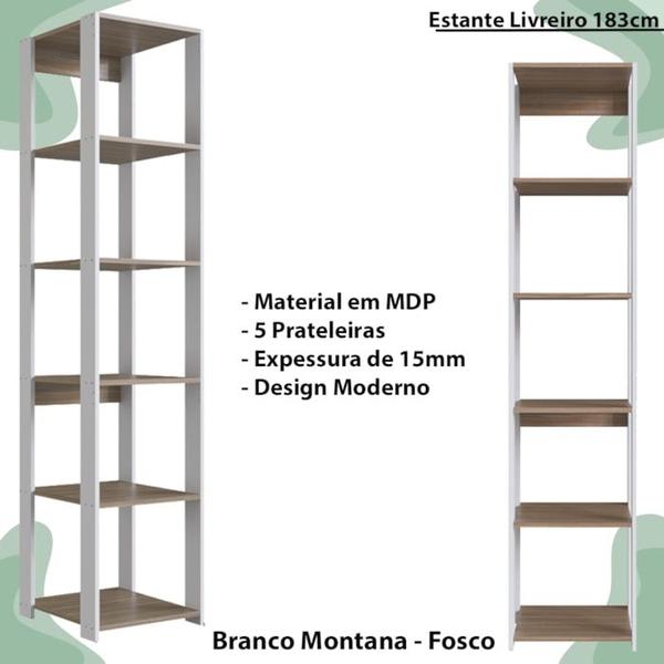 Imagem de Estante Livreiro 183cm 05 Prateleiras Branco Montana PRODDY