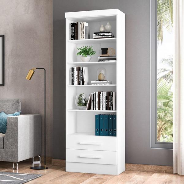 Imagem de Estante Livreiro 2 Gavetas e 5 Prateleiras Fancy Q01 Branco - Mpozenato