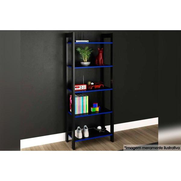 Imagem de Estante Livreiro Casal ME4166 c/ 5 Prateleiras Preto/Azul - Tecno Mobili