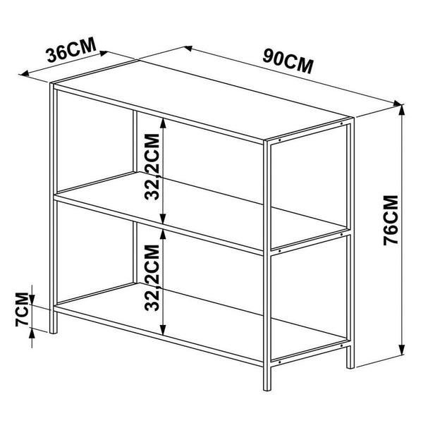 Imagem de Estante Livreiro Decorativa Baixa Estilo Industrial Steel Quadra Vermont Base Preta