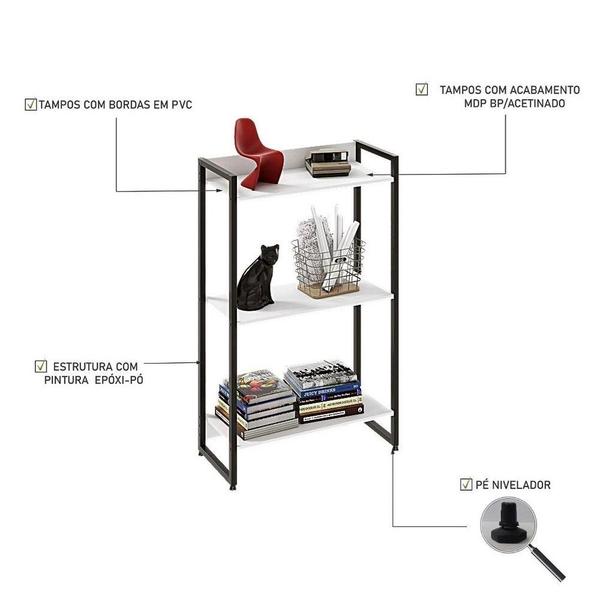 Estante Livreiro Dynamica Industrial 60cm 3 Prateleiras C08 Branco Chess - MPOZENATO Imagem de Estante Livreiro Dynamica Industrial 60cm 3 Prateleiras C08 Branco Chess