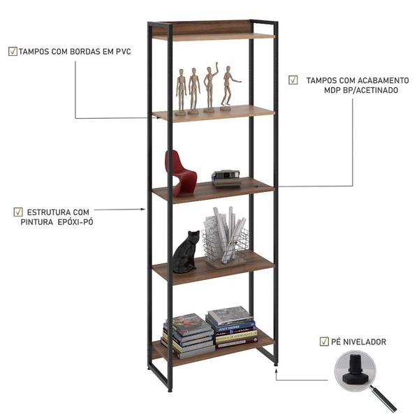 Imagem de Estante Livreiro Dynamica Industrial 60cm 5 Prateleiras C08 Nogal - Mpozenato