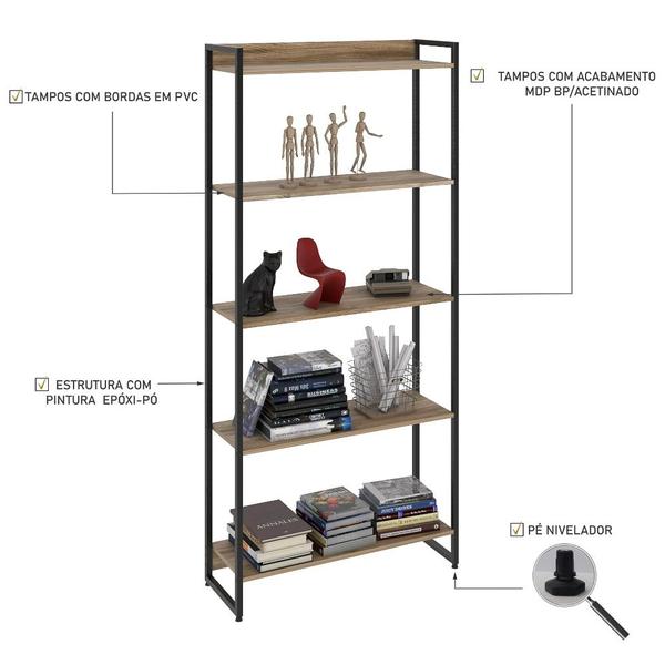 Imagem de Estante Livreiro Dynamica Industrial 80cm 5 Prateleiras C08 Carvalho - Mpozenato