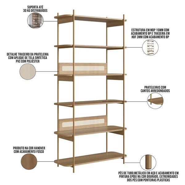 Imagem de Estante Livreiro Home Office e Mesa Escrivaninha Industrial Indy A03 Hanover Dourado - Lyam Decor