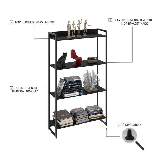 Estante Livreiro Multi Dynamica Industrial 80Cm 4 Prateleiras C08 Preto Ônix - MPOZENATO Imagem de Estante Livreiro Multi Dynamica Industrial 80Cm 4 Prateleiras C08 Preto Ônix