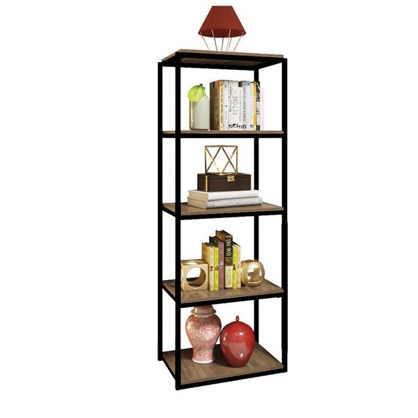 Estante Livreiro Multiuso York Industrial Office Ferro Preto 5 Prateleiras 100% MDF Imbuia - Ahazzo Móveis Imagem de Estante Livreiro Multiuso York Industrial Office Ferro Preto 5 Prateleiras 100% MDF Imbuia - Ahazzo Móveis
