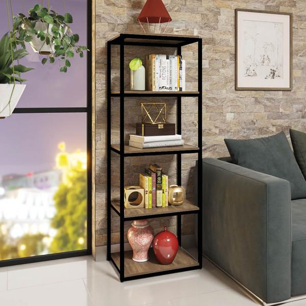 Estante Livreiro Multiuso York Industrial Office Ferro Preto 5 Prateleiras 100% MDF Imbuia - Ahazzo Móveis Imagem de Estante Livreiro Multiuso York Industrial Office Ferro Preto 5 Prateleiras 100% MDF Imbuia - Ahazzo Móveis