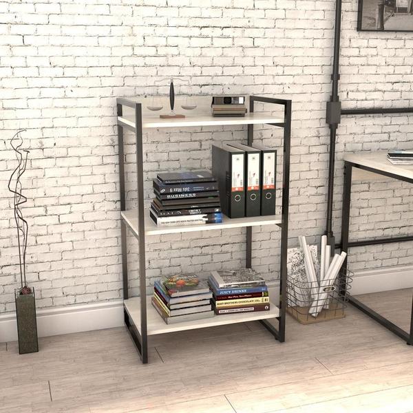 Imagem de Estante Livreiro Prisma Estilo Industrial 60cm 3 Prateleiras Snow - Mpozenato