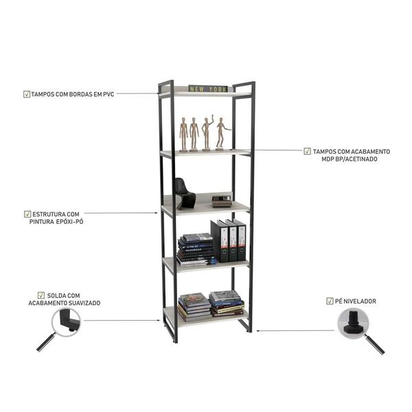 Imagem de Estante Livreiro Prisma Estilo Industrial 60cm 5 Prateleiras Snow - Mpozenato