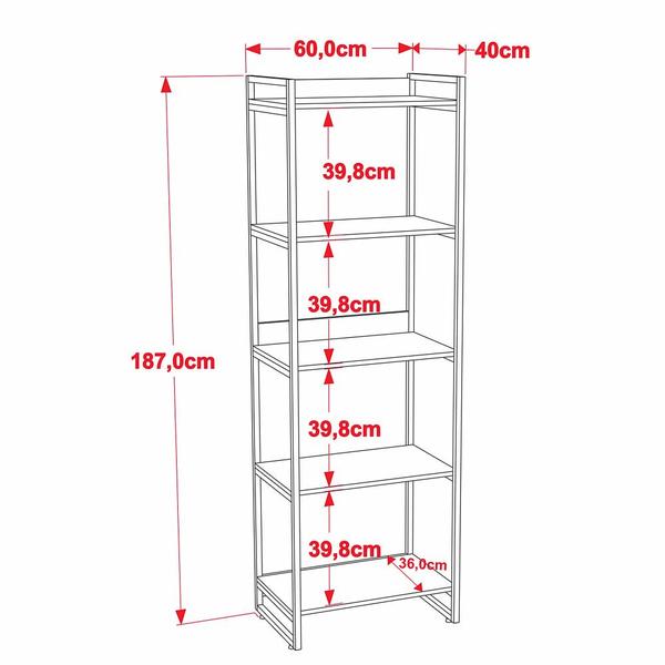 Imagem de Estante Livreiro Prisma Estilo Industrial 60cm 5 Prateleiras Snow - Mpozenato