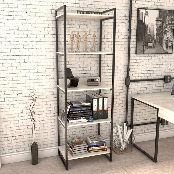 Imagem de Estante Livreiro Prisma Estilo Industrial 60cm 5 Prateleiras Snow - Mpozenato