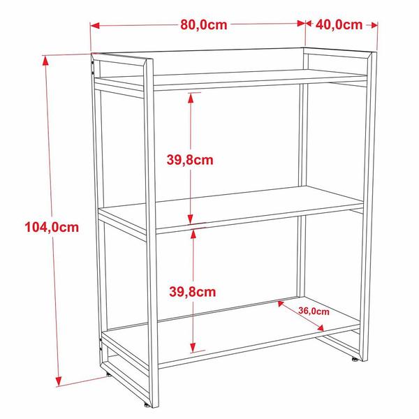 Imagem de Estante Livreiro Prisma Estilo Industrial 80cm 3 Prateleiras C08 Nogal - Mpozenato