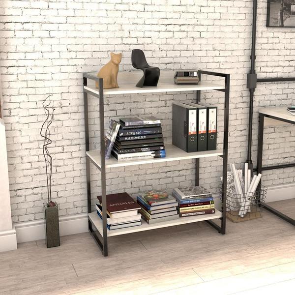 Imagem de Estante Livreiro Prisma Estilo Industrial 80cm 3 Prateleiras C08 Snow - Mpozenato