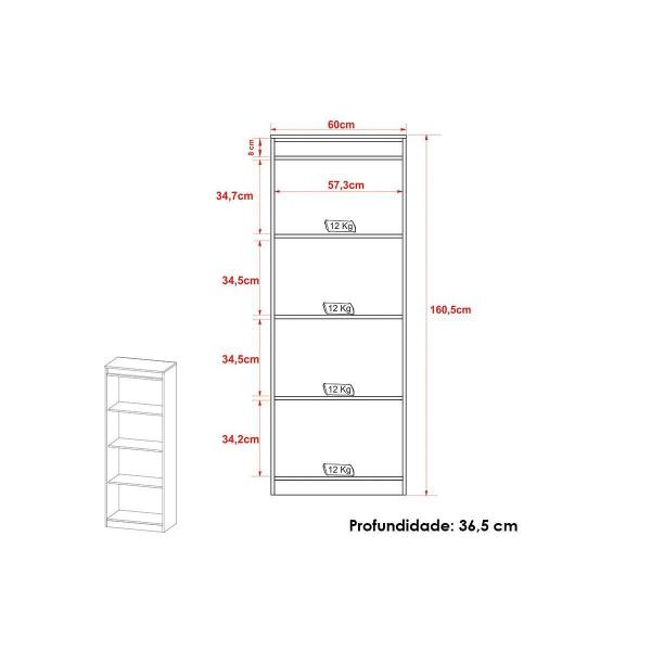 Imagem de Estante Livreiro Solteiro ME4150 c/ 3 Prateleiras Branco - Tecno Mobili