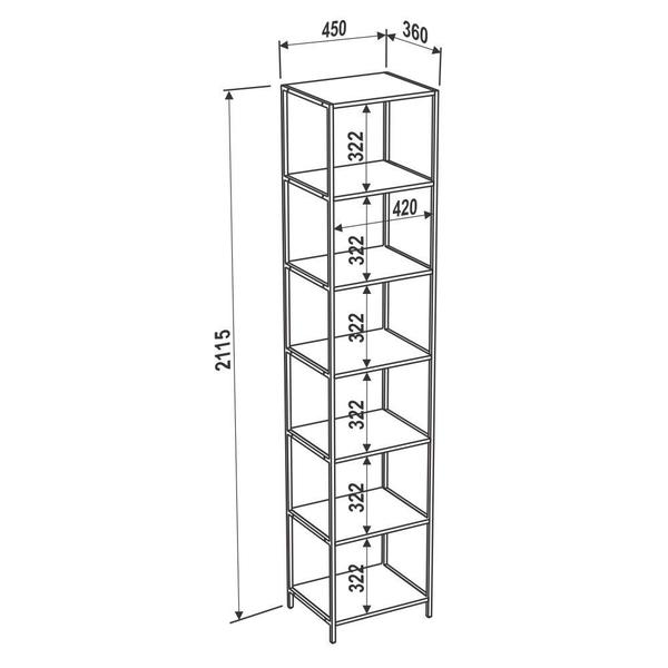 Imagem de Estante Livreiro Steel Quadra 27808 6 Prateleiras Vermont Base Preta - Artesano