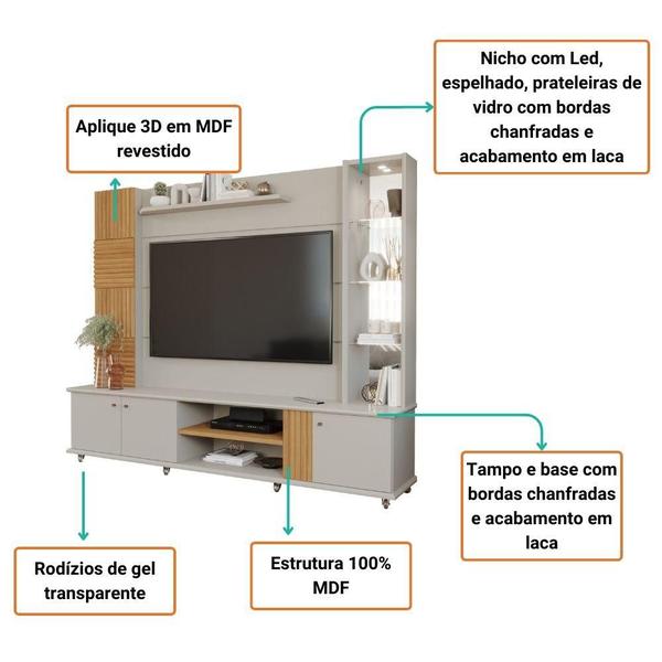 Imagem de Estante MDF 3Pts Espelho Riviera Permobili Off White/Nature