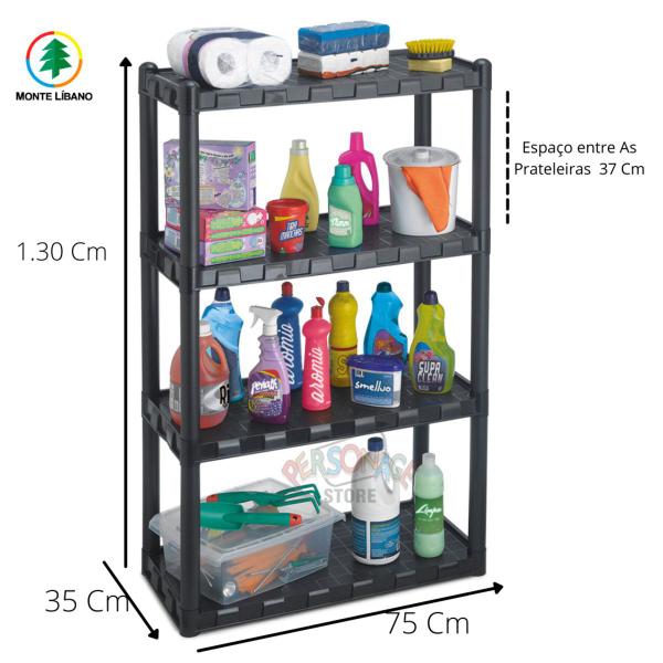 Imagem de Estante Modular Retangular 4 Prateleiras Plástico Preta 1720