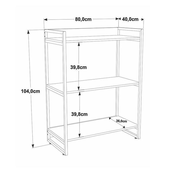 Imagem de Estante Multiuso 3 Prateleiras 104x80cm Estilo Industrial