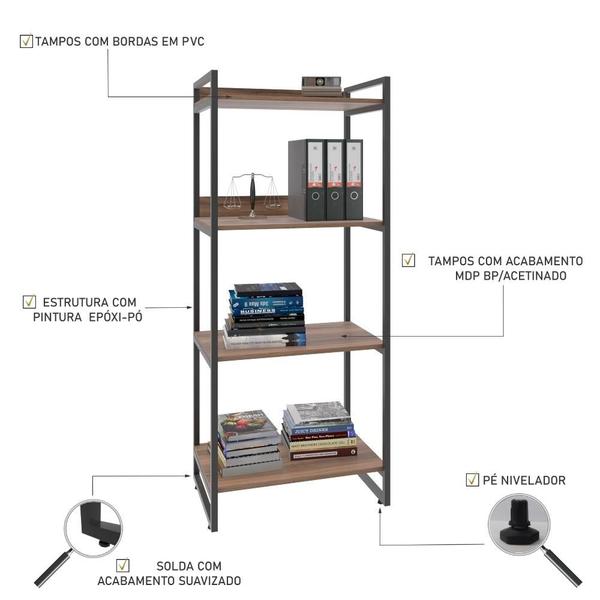 Imagem de Estante Multiuso 4 Prateleiras 146x60cm Estilo Industrial