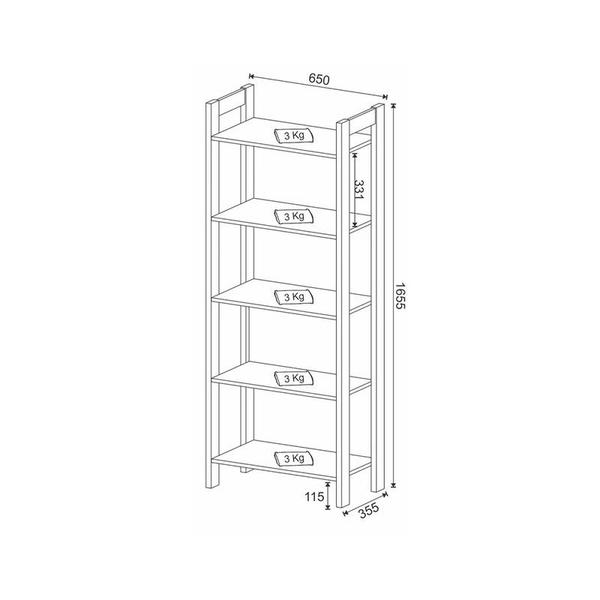 Imagem de Estante Multiuso 65x165,5x35,5 cm Amêndoa/Branco Tecnomobili