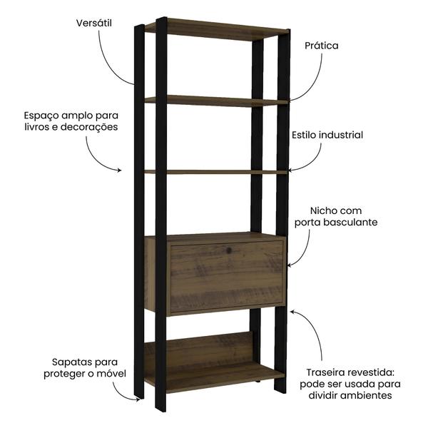Imagem de Estante Multiuso Alta 4 Prateleiras 1 Porta 166cmx63cm Match Artely