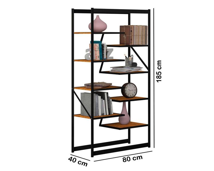 Imagem de Estante Multiuso Innovare Livreiro Industrial Prateleiras Fit Ferro Madeira Nicho Lojas Alta Industrial Aço Mdf Grande Escritório Casa Quarto Cozinha