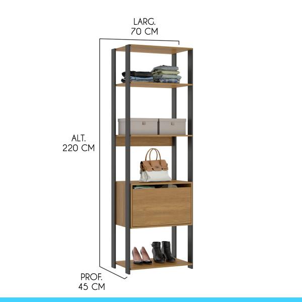 Imagem de Estante Multiuso Modulado 70x220 Cm Bacco MDP Carvalho 6104 MENU