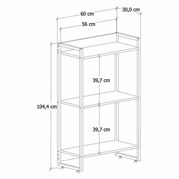 Imagem de Estante Multiuso Para Escritório Industrial 03 Prateleiras Areta 104x60cm C01 Onix - Lyam Decor