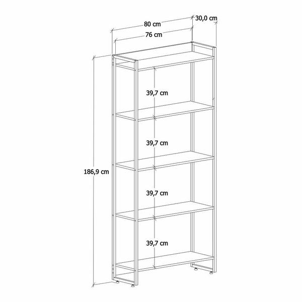 Imagem de Estante Multiuso Para Escritório Industrial 05 Prateleiras Areta 186x80cm C01 Onix - Lyam Decor