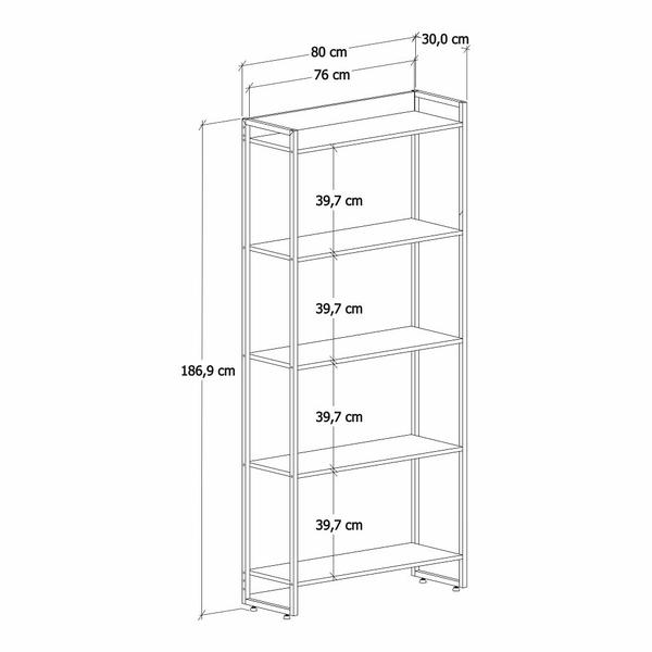 Imagem de Estante Multiuso Para Escritório Industrial 05 Prateleiras Areta 186x80cm C01 Snow - Lyam Decor