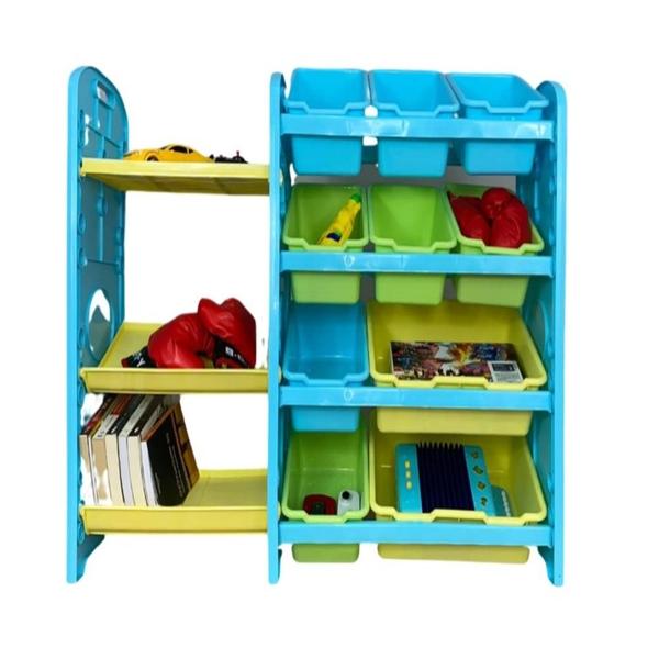 Imagem de Estante organizador brinquedos bau guarda livros cesto nicho quarto varanda 10 gavetas 3 prateleiras