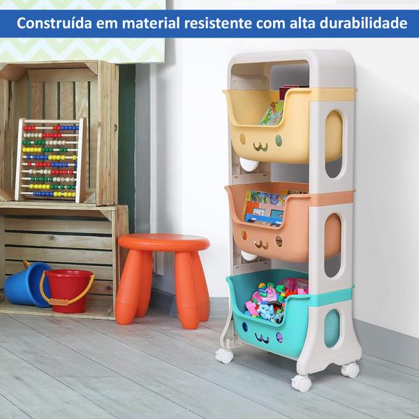 Imagem de Estante Organizador de Brinquedos e Livros com 3 Gavetas e Rodinhas Cantinho Mágico