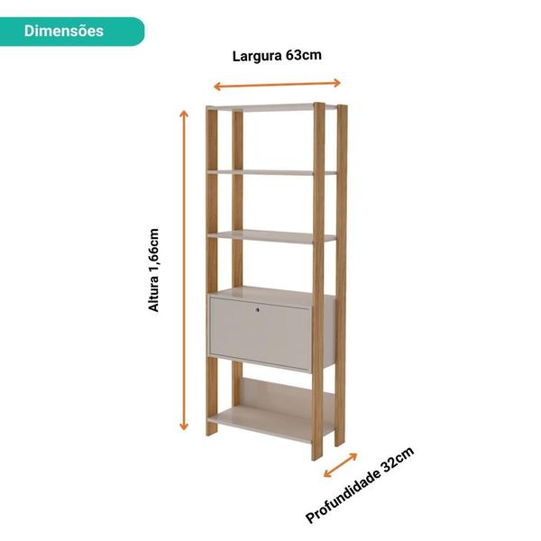 Imagem de Estante Organizadora 63X166Cm 1 Porta Basculante 3 Prateleiras Match Artely Off White C/Carvalho