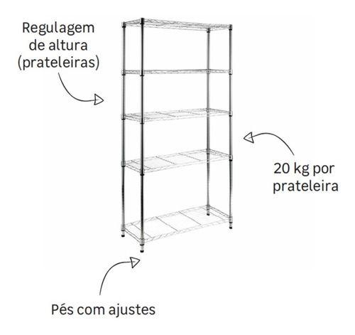 Imagem de Estante Organizadora Multiuso Aço Cromado 180x90x35cm Deluxe